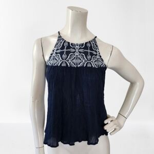 Abercrombie & Fitch Tank Top Womens S Navy Blue Embroidered